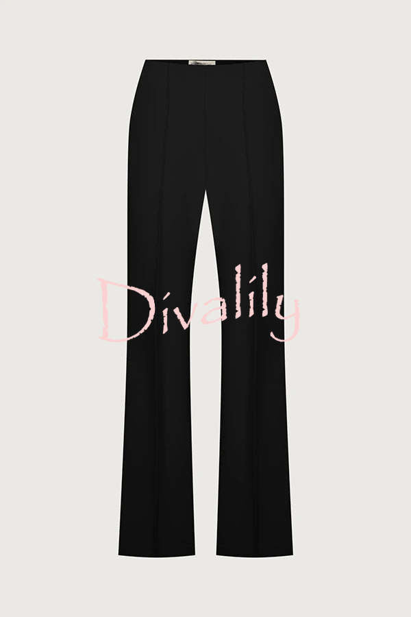 Solid Color Off-the-shoulder Single-breasted Top and Casual Pocket Straight-leg Pants Set