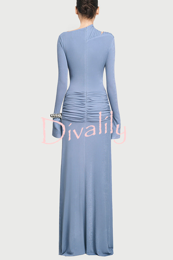 Stylish Long-sleeved Slim-fit Pleated Elegant Maxi Dress