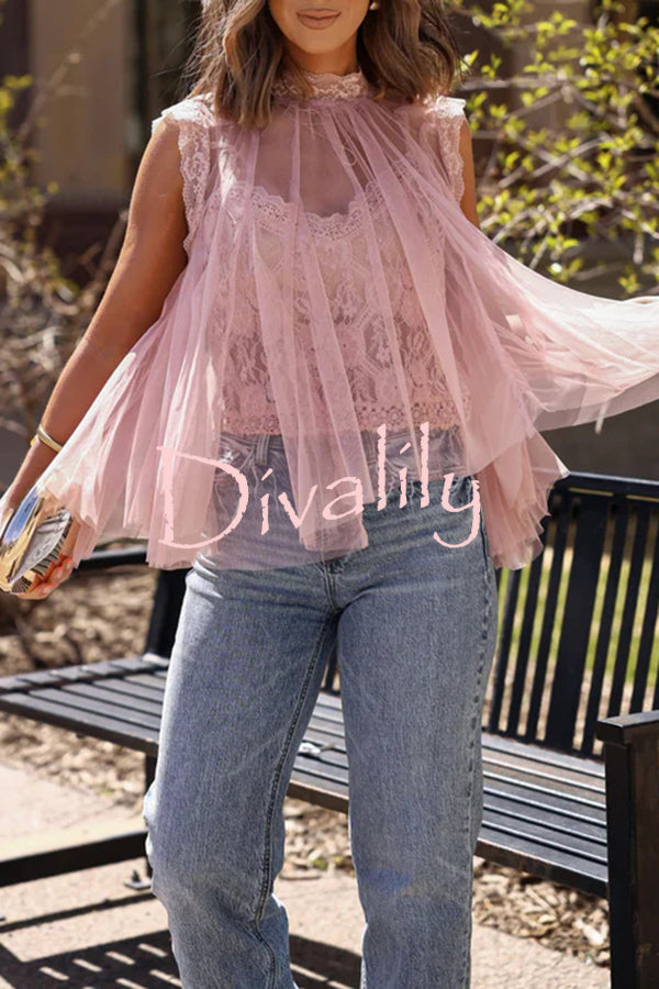 Light and Cute Tulle Lace Inner Wear High Neck Cape Top