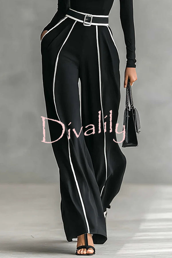 Fashionable Slim-fit Long-sleeved Turtleneck Top and Casual Pocket Pants Set