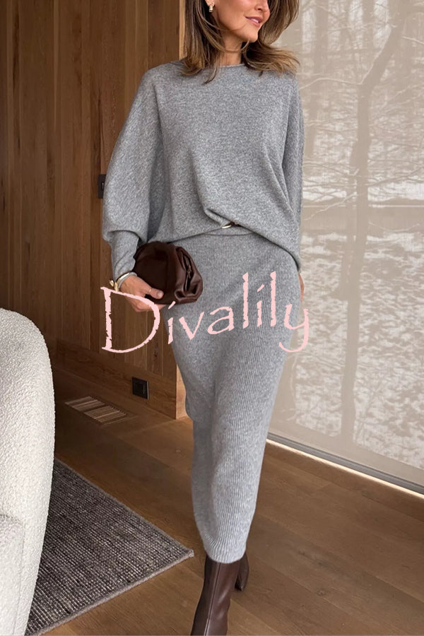 Soft and Warm Cashmere Knit Batwing Sleeve Relaxed Sweater