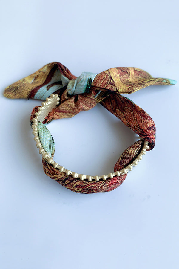 Matte Open Bracelet with Vintage Scarf