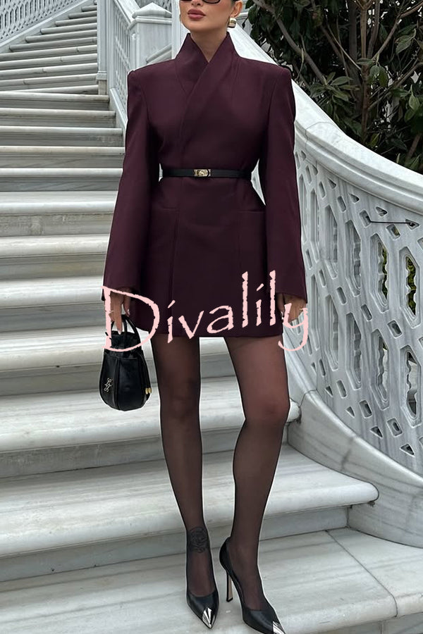 Solid Color Lapel Long Sleeve Casual Pocket Long Blazer