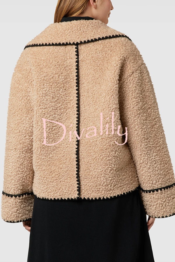 Lamb Wool Casual Lapel Loose Pocket Coat