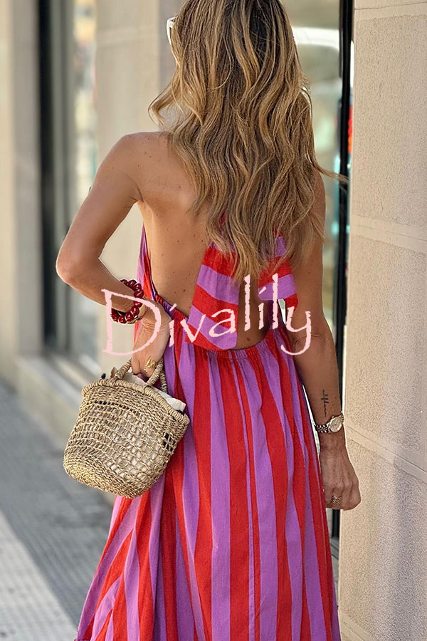 Roxane Linen Blend Striped Halter Neck A-line Maxi Dress