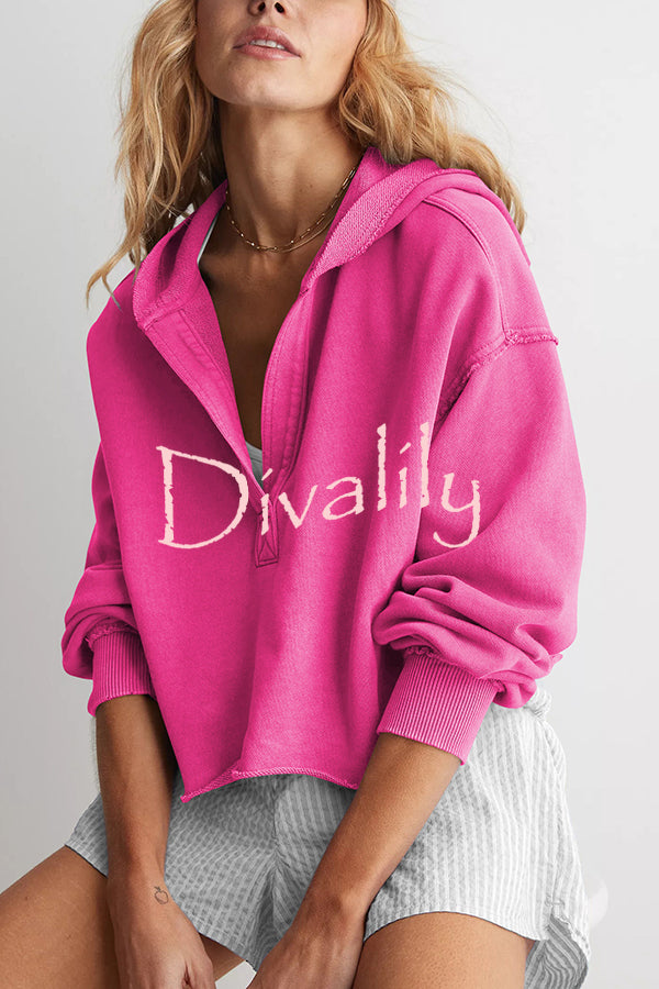 Solid Color Casual Long Sleeve Loose Hooded Sweatshirt