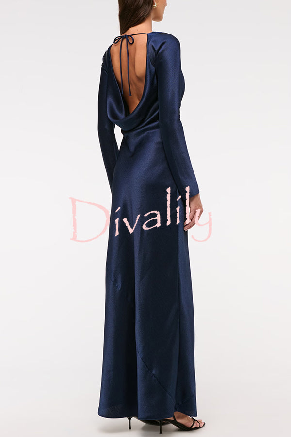 Eternal Event Satin Long Sleeve Cowl Back Slip Maxi Dress