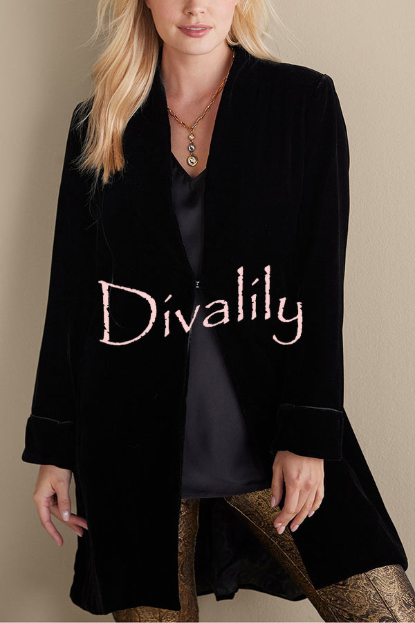 Solid Color Velvet Long-sleeved Loose Mid-length Coat