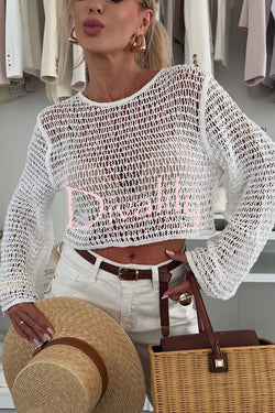 Fashion Knitted Hollow Long Sleeve Round Neck Holiday Cover Up