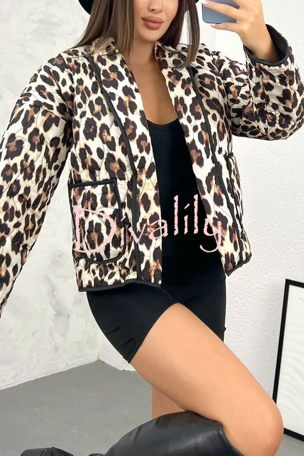 Leopard Print Loose Lapel Pocket Jacket