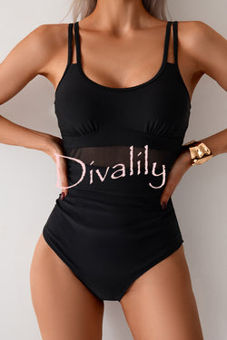 Fashion Waist Mesh Stretch One-piece Swimsuit