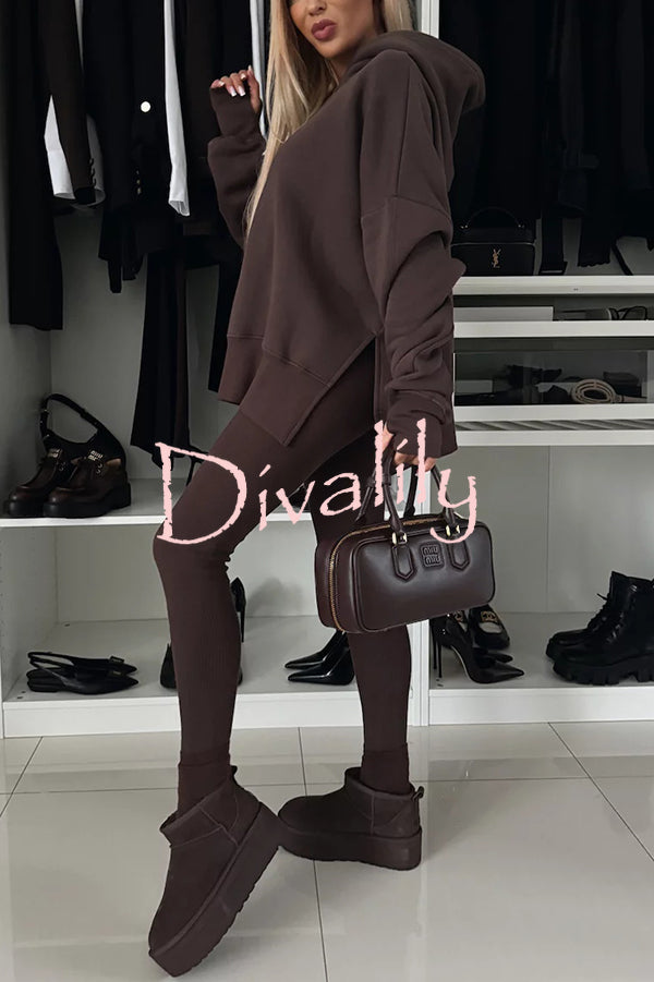 Fashion Loose Casual Hooded Long Sleeve Sweatshirt and Elastic Waist Leggings Set