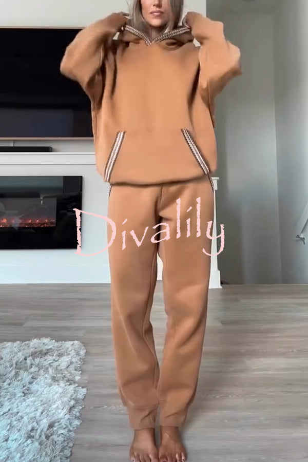 Tasman Braid Trim Kangaroo Pocket Hooded Sweatshirt and Elastic Waist Jogger Pants Set
