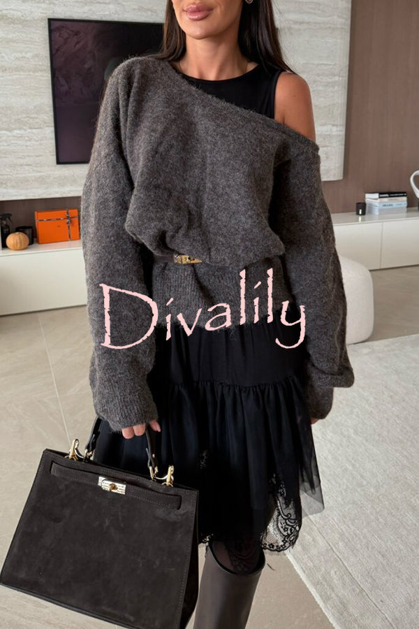 Upper East Chic Knit Wide Neck Long Sleeve Relaxed Sweater