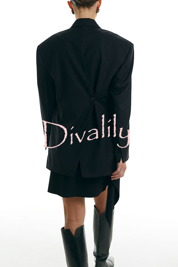 Urban Charm Shoulder Pads Asymmetrical Back Button Lapel Oversized Blazer