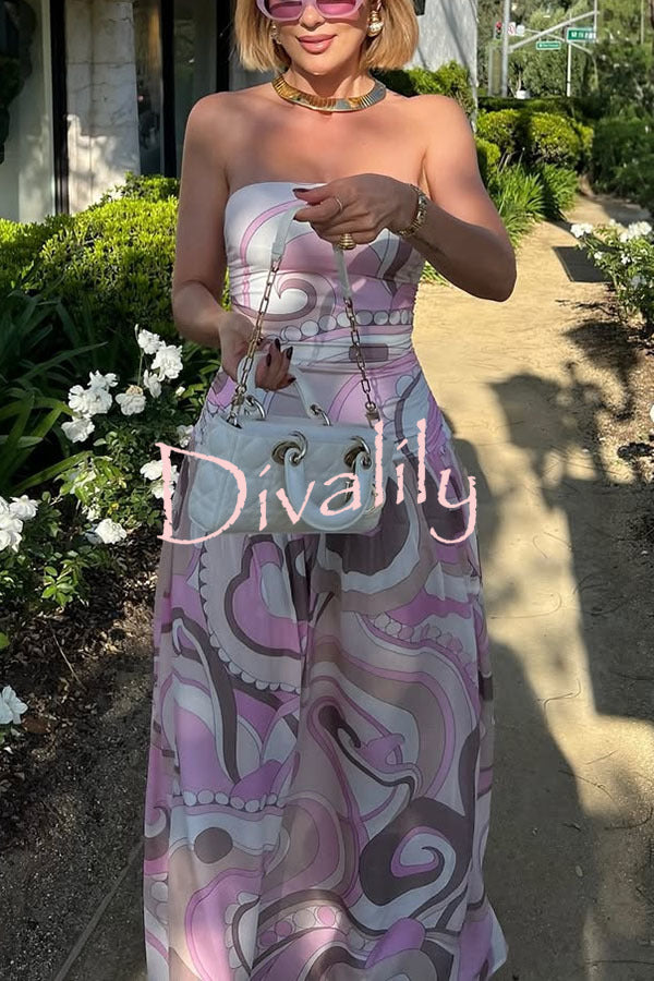 Gorgeous Pastels Unique Print Off Shoulder Low Rise Loose Maxi Dress