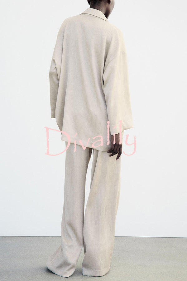 Fashionable Pleated Elastic Waist Tie Casual Pocket Wide-leg Pants