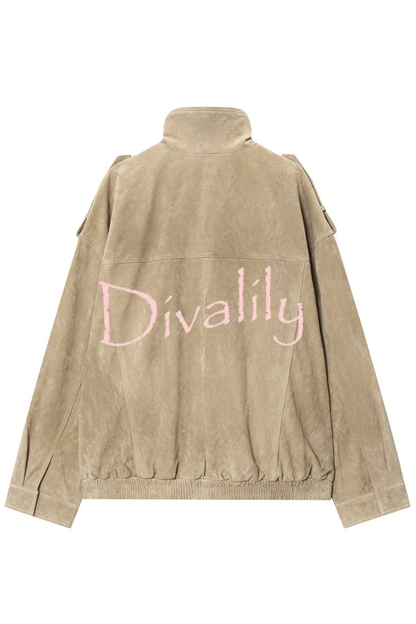 Fashionable Suede Loose Pocket Leather Jacket