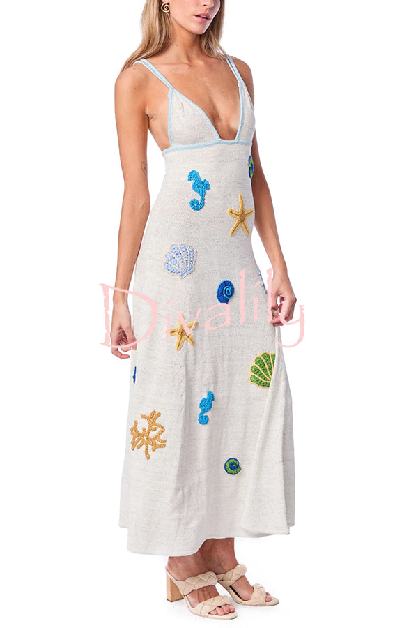 Beach Shell Printed Sling Vacation Style Loose Maxi Dress