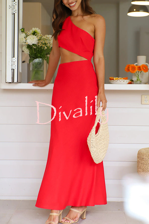 Solid Color Sexy One Shoulder Off Waist Maxi Dress