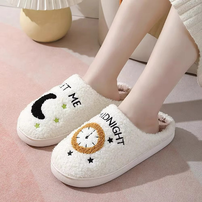 Moon Clock Lamb Wool Home Warm Cotton Slippers