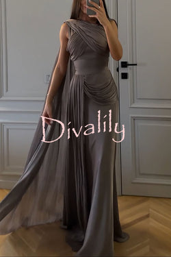 Solid Color Satin Sleeveless Waist Elegant Pleated Ribbon Maxi Dress