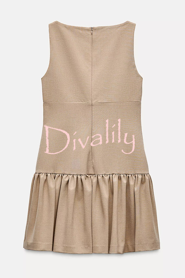 Solid Velvet Bow Embellished Sleeveless Mini Dress