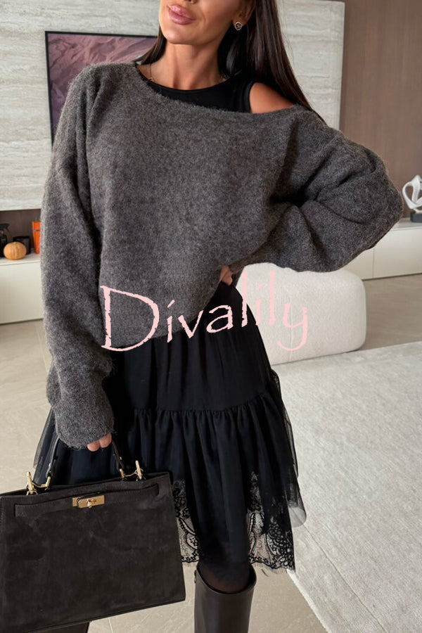 Upper East Chic Knit Wide Neck Long Sleeve Relaxed Sweater