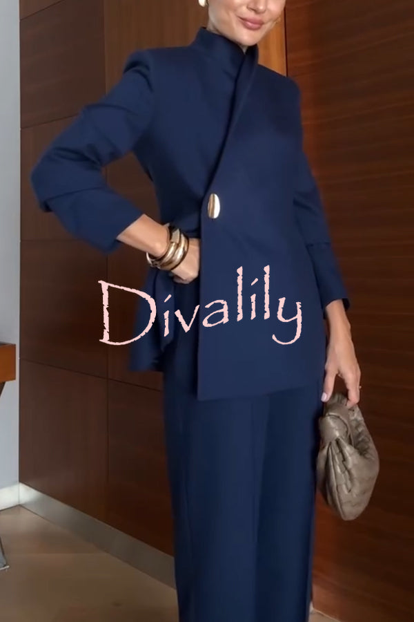 Exquisite and Fashionable Stand Lapel Neck Metal Button Long Sleeve Blazer