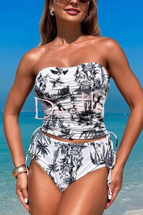 Unique Print High Waist Tie-Stretch Two-Piece Bikini Swimsuit