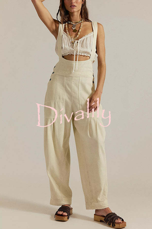 Fashionable Casual Side Pocket Button Loose Denim Overalls