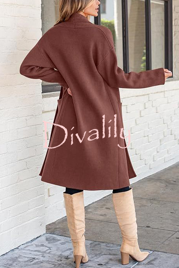 Solid Color Long-sleeved Casual Loose Pocket Mid-length Cardigan