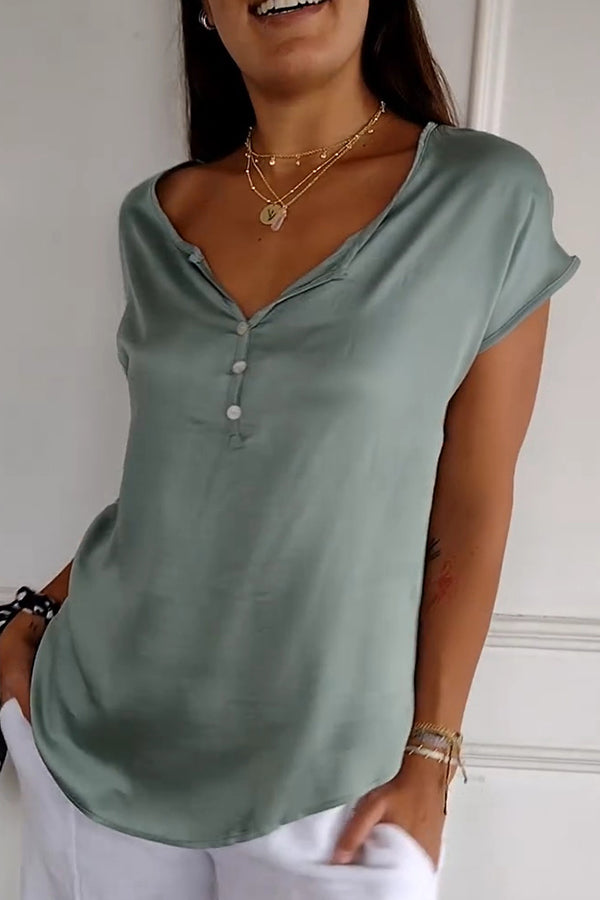 Solid Color Satin Loose Casual Short Sleeve Top