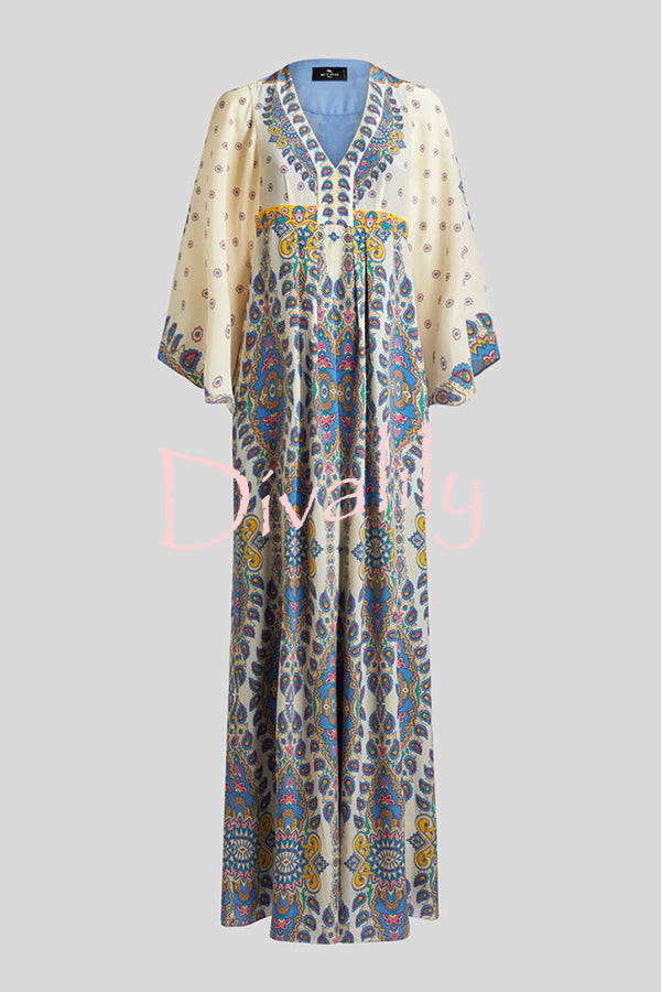 Unique Printed V-Neck Loose Elegant Maxi Dress