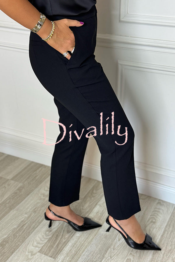 Social Time High Rise Elastic Zipper Waist Pocket Straight-leg Pants