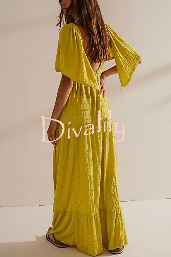 Sexy Backless V-neck Elastic Band Maxi Dress