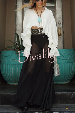 Boho Forever Chiffon High Rise Elastic Waist A-line Maxi Skirt