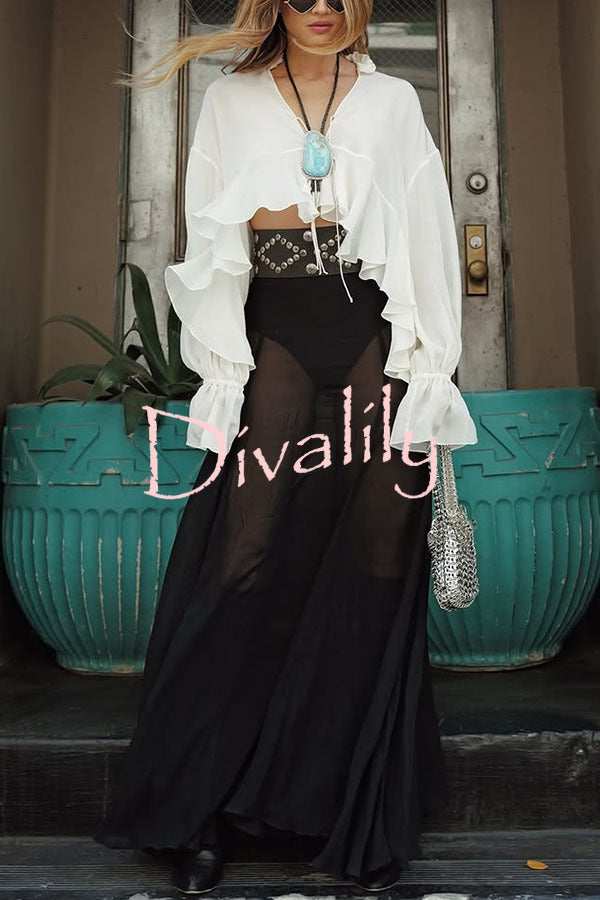 Boho Forever Chiffon High Rise Elastic Waist A-line Maxi Skirt