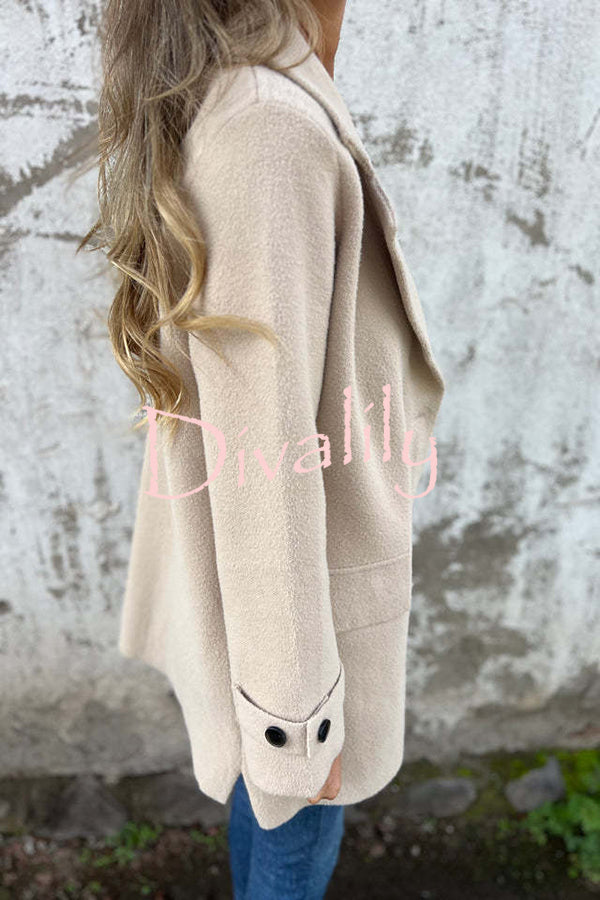 Solid Color Casual Lapel Long Sleeve Loose Woolen Jacket