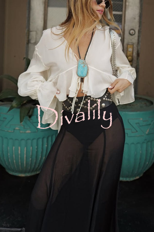 Boho Forever Chiffon High Rise Elastic Waist A-line Maxi Skirt