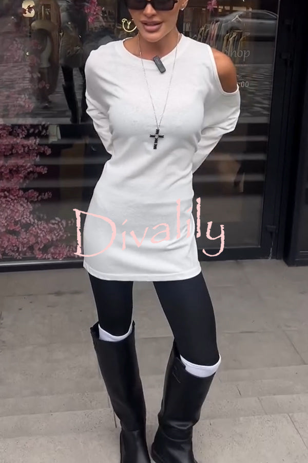 Various Ways Cutout Shoulder Long Sleeve Side Button Relaxed T-shirts