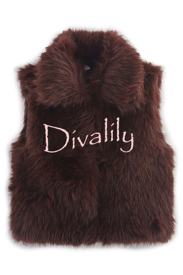 Stylish Collared Sleeveless Short Faux Fur Vest