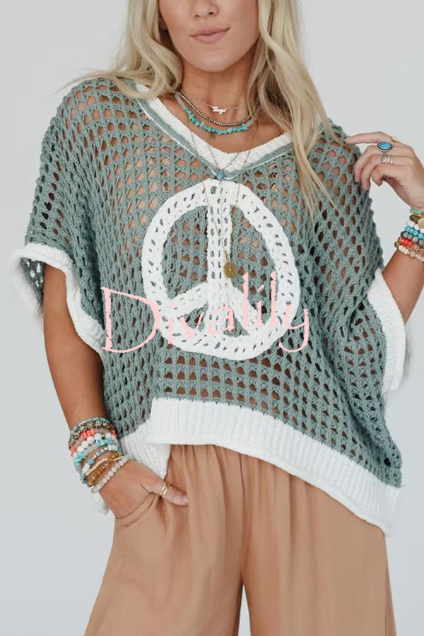 Fashionable V-neck Knitted Hollow Loose Cover-ups