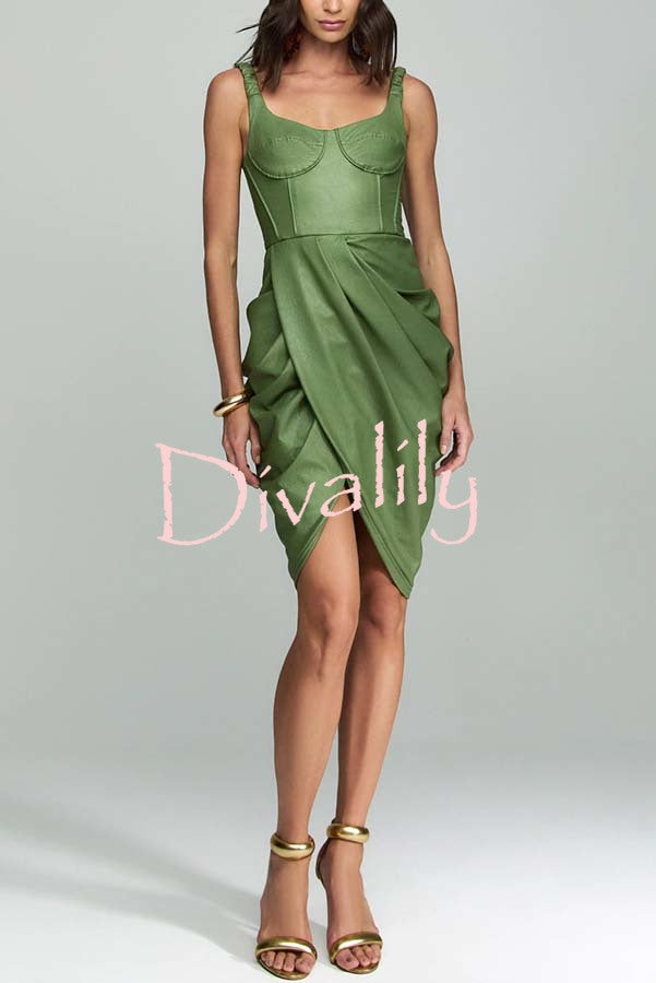 Fashion Choice Faux Leather Corset Ruched Back Zipper Mini Dress