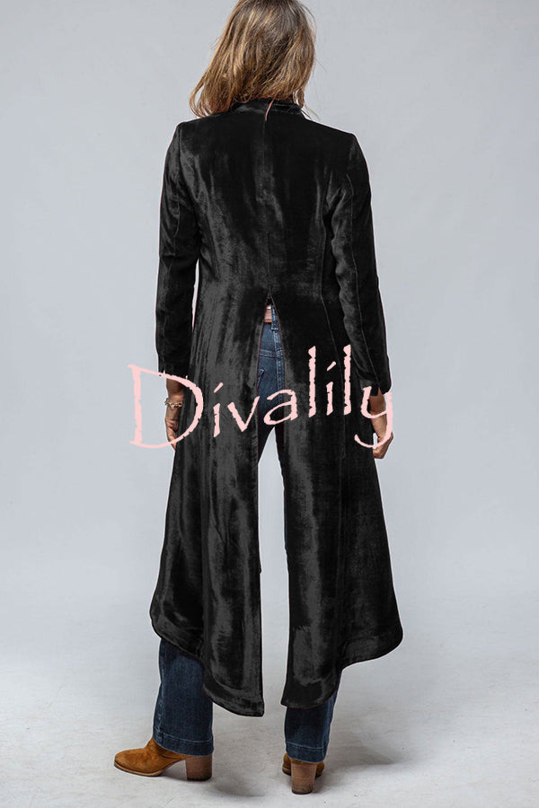 Vintage Velvet Long Loose Pocket Slit Coat