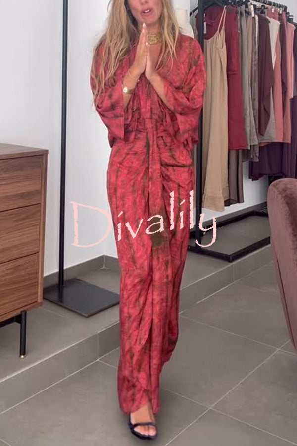 Unique Printed V-neck High-waisted Loose-fitting Holiday Maxi Dress