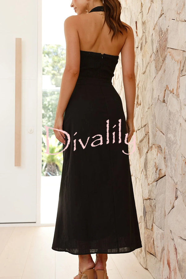 Solid Color Sleeveless Halter Neck Backless Slim Fit Maxi Dress