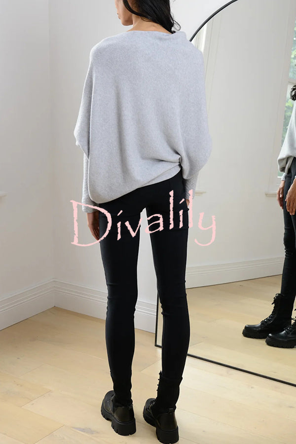 Solid Color Round Neck Long Sleeve Loose Knitted Sweater