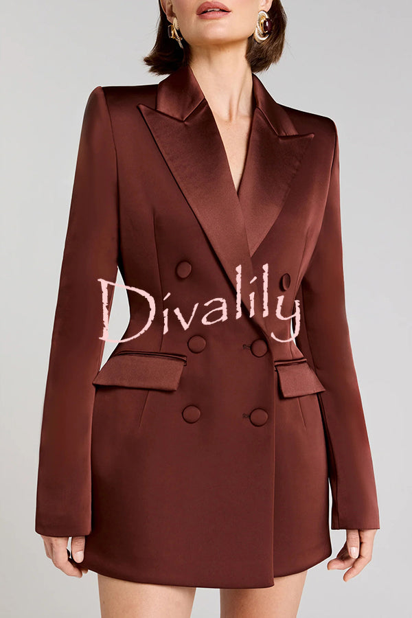 Monica Satin Double-breasted Long Sleeve Peak Lapel Blazer Mini Dress