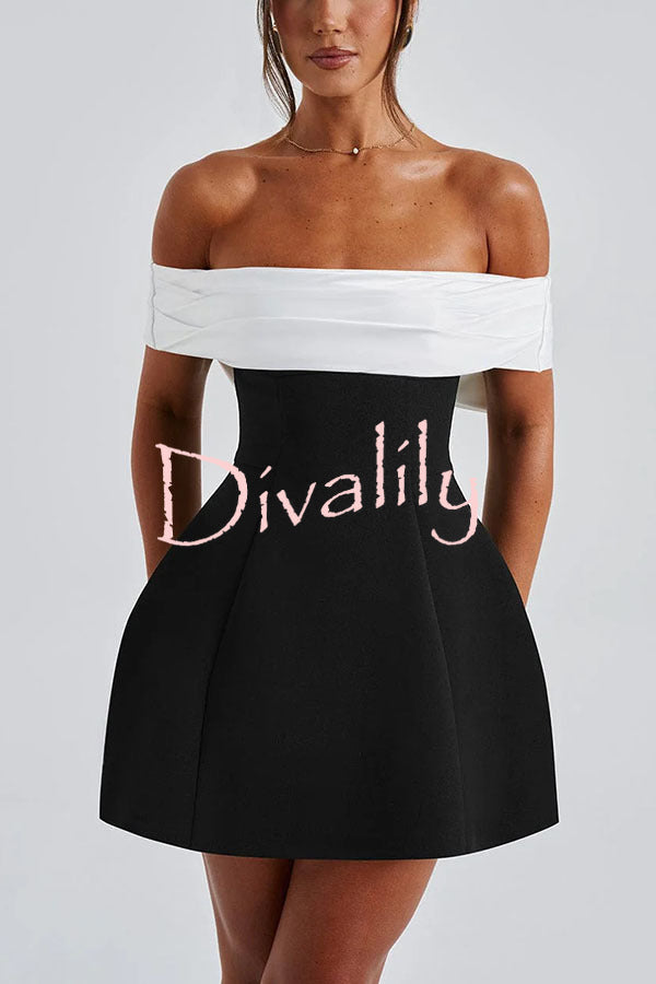 Sexy Contrast Off-the-shoulder Bow-embellished Mini Dress